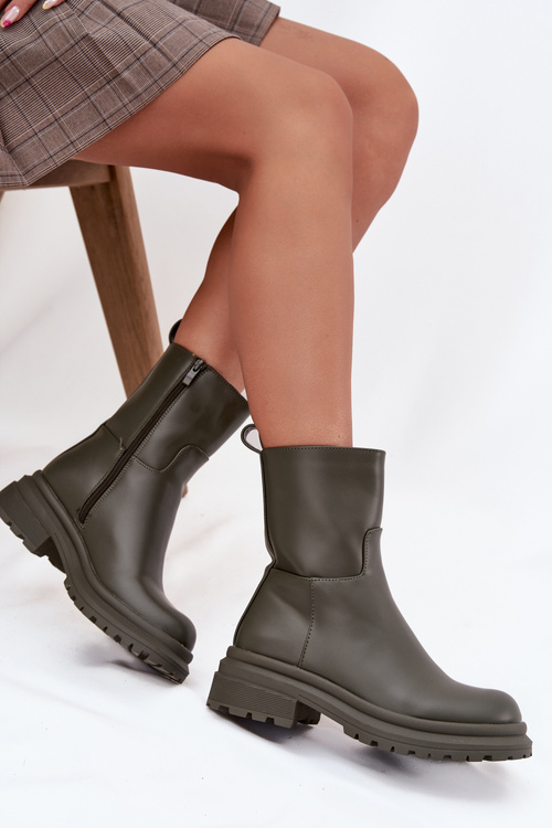 Botki Damskie Na Platformie I Płaskim Obcasie Zielone Levira