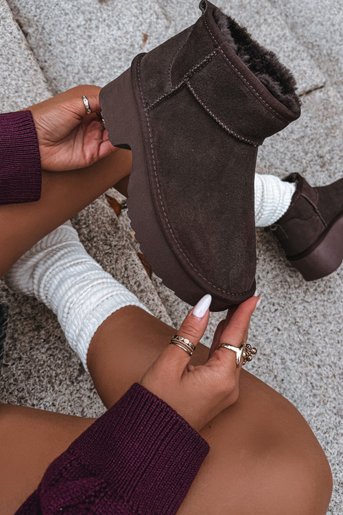 Śniegowce Damskie Z Naturalnego Zamszu Ocieplane Futerkiem Czekoladowe Milora