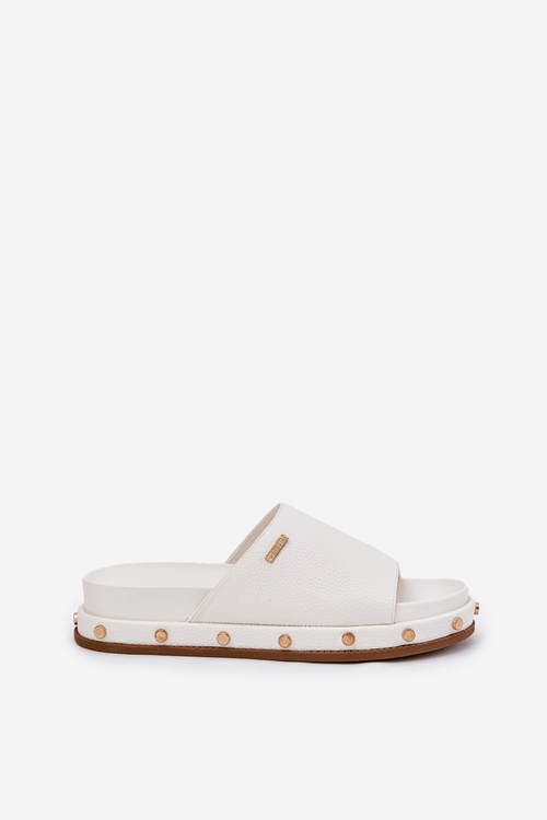 Klapki Damskie Na Platformie Z Ćwiekami Big Star RR274216 Białe