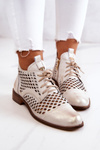 Zazoo 2704 Skórzane Ażurowe Botki Biało-Złote