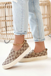 Damskie Logowane Tenisówki Slip-On Khaki Challenge