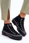 Wysokie Materiałowe Trampki Na Platformie Big Star LL274155 Czarne
