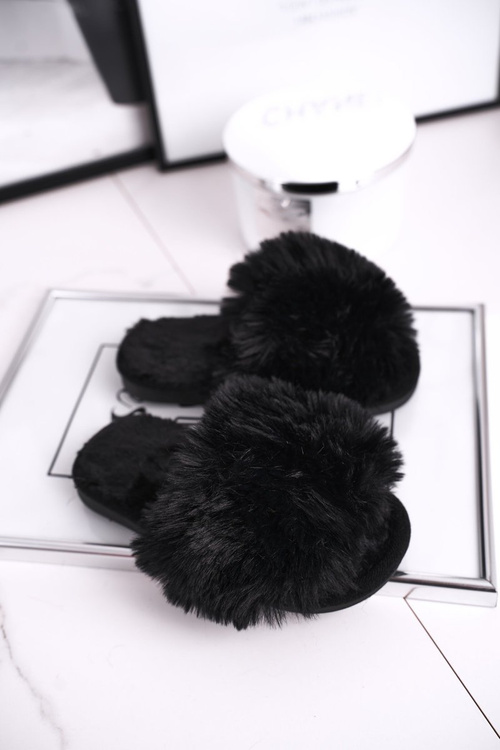 Dziecięce Papcie Klapki z Futerkiem Czarne Snow Ball