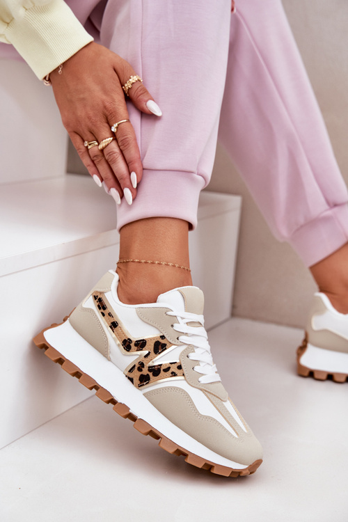 Sneakersy Buty Sportowe Damskie Panterka Beżowe Kalelia