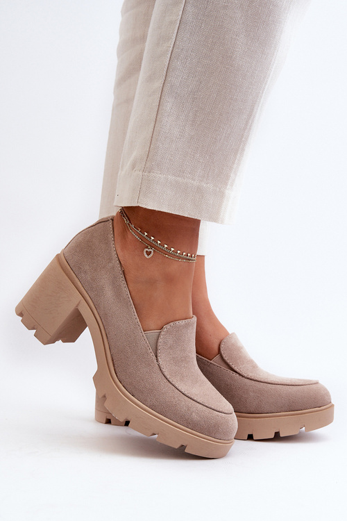 Półbuty Damskie Eko Zamszowe Na Obcasie i Platformie Beżowe Arablosa