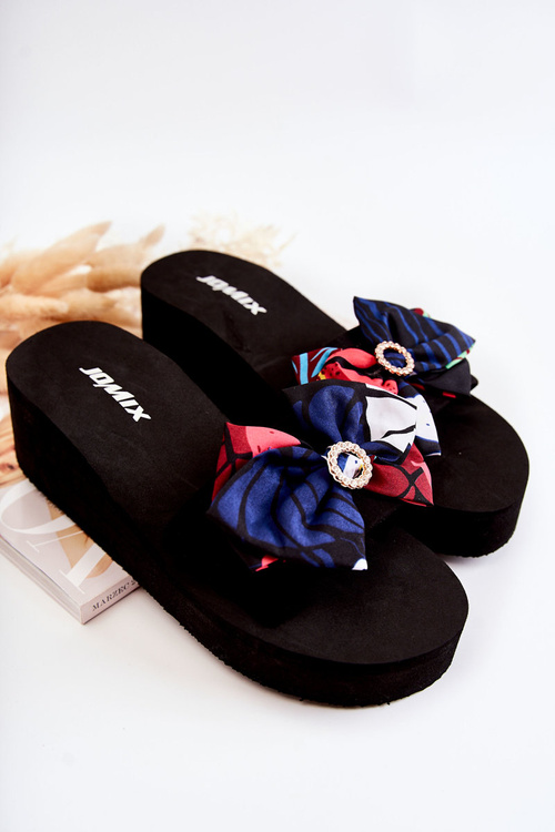 Damskie Piankowe Klapki Na Koturnie Czarne Silana