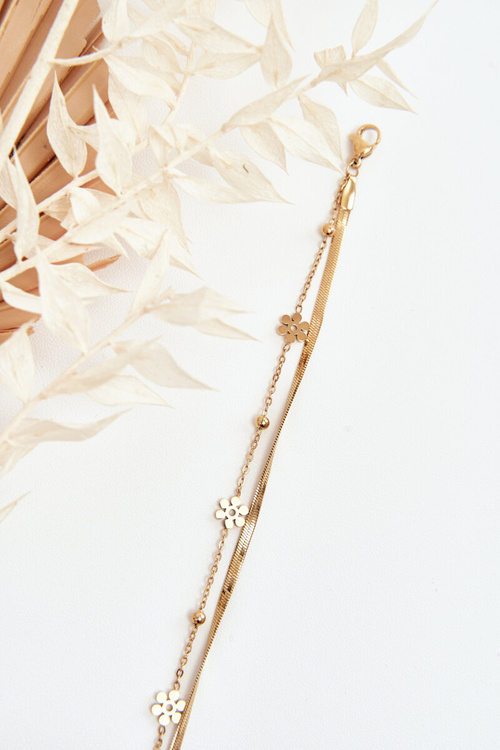 Damska Bransoletka Żmijka Z Kwiatami Złota