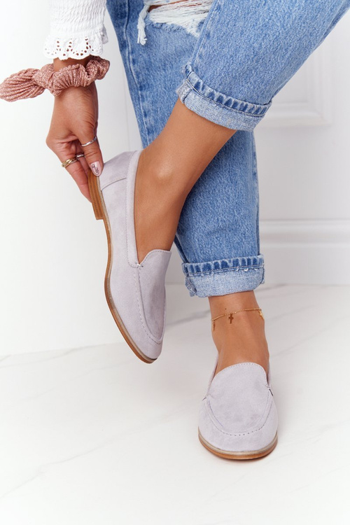 Damskie Półbuty Wsuwane Zamszowe Szare Twinky