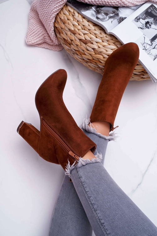 Botki Damskie Na Obcasie Camel Domeno