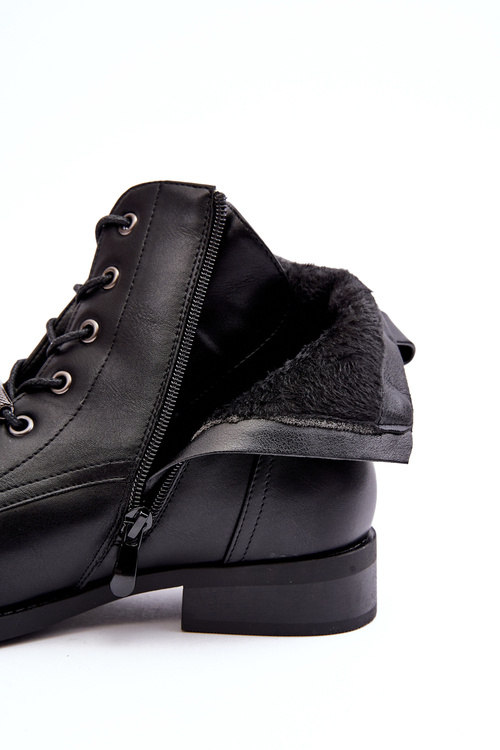 Klasyczne Skórzane Damskie Ocieplane Botki S.Barski HY75-10 Czarne