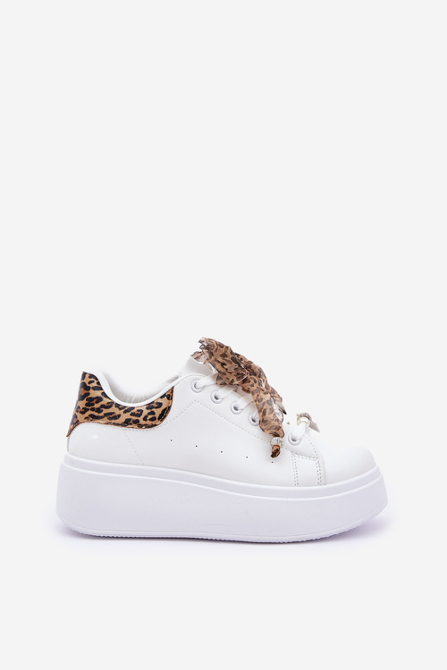 Sneakersy Damskie Na Platformie Z Panterką Białe Lerissna