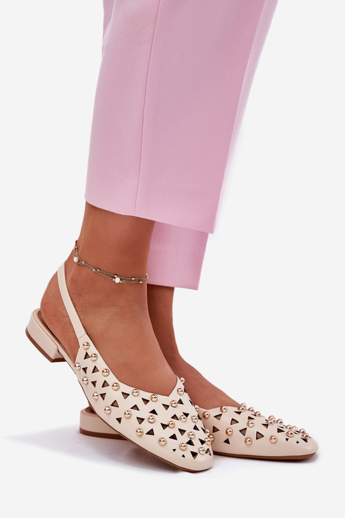 Zdobione Baleriny Na Płaskim Obcasie Beżowe Nilarisela