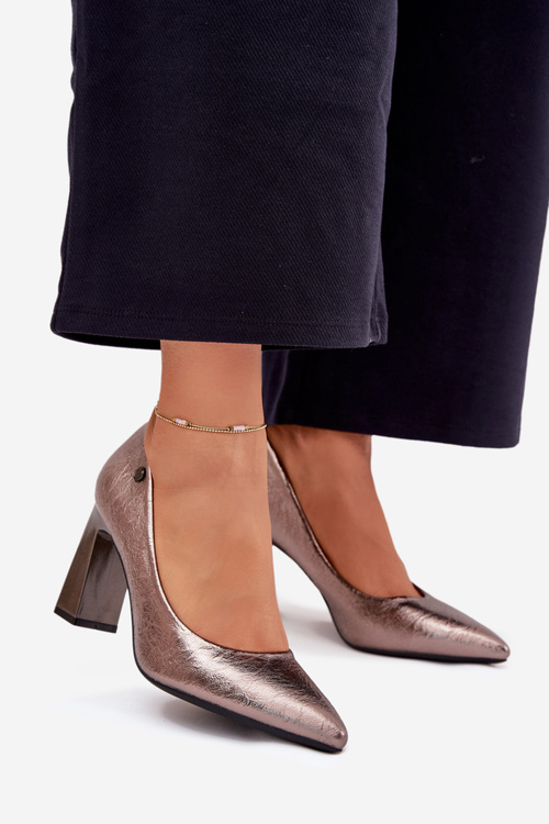 Czółenka Damskie Na Słupku Vinceza 62252 Grafitowe