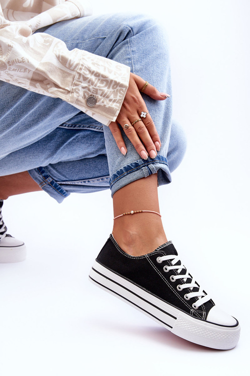 Trampki Klasyczne Niskie Na Platformie Czarne Jazlyn