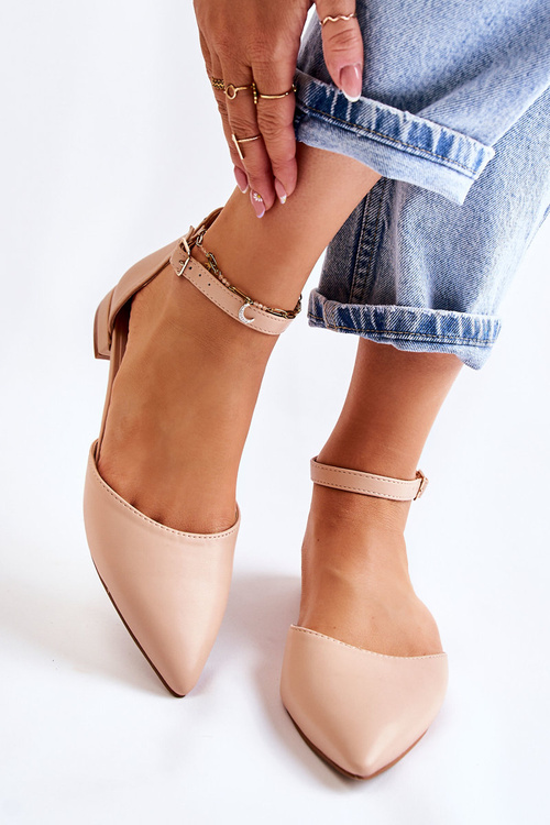 Damskie Skórzane Baleriny Sandały W Szpic Beżowe Caprise