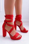 Sandały Damskie Na Słupku Platforma Wiązane Czerwone LaFiesta
