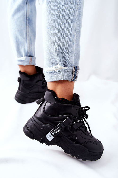 Damskie Ocieplane Sneakersy Śniegowce Czarne Kaphia