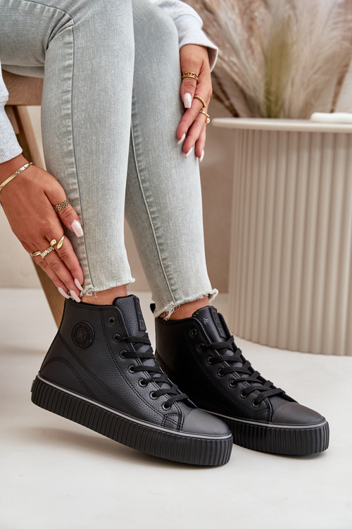 Damskie Ocieplane Trampki Z Eko Skóry Big Star OO274790 Czarne