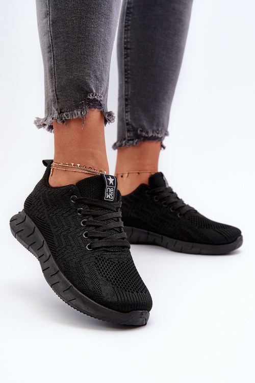 Materiałowe Buty Sportowe Damskie Czarne Kephope