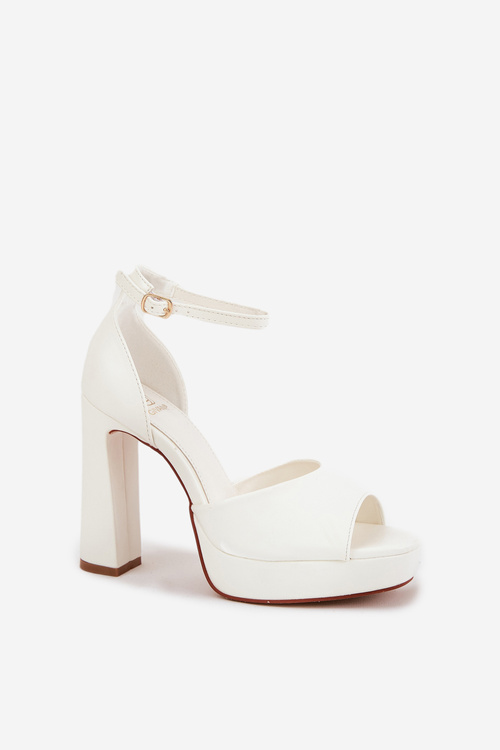 Sandały Damskie Na Słupku I Platformie Eko Skórzane Białe Lomman