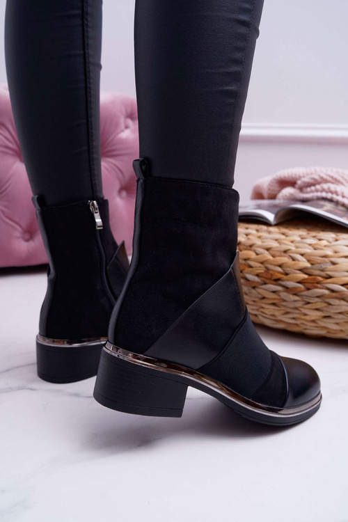 Botki Damskie Zamszowe Z Gumką Czarne Mange