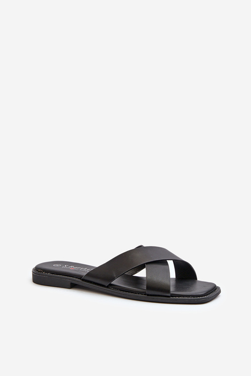 Klapki Damskie Na Płaskim Obcasie Z Eko Skóry S.Barski KV27-002 Czarne