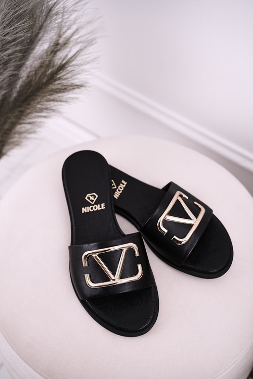 Damskie Klasyczne Skórzane Klapki Czarne Evie