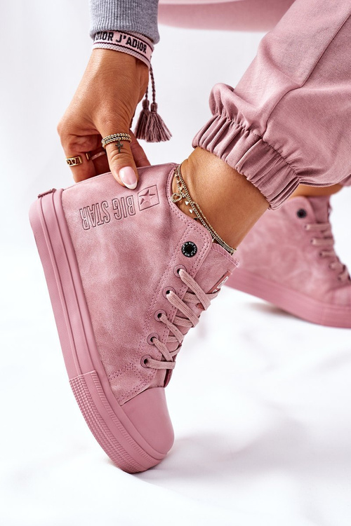 Skórzane Trampki Na Koturnie Big Star II274092 Różowe