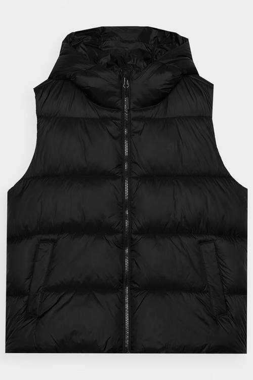 Bezrękawnik Damski Puchowy Z Kapturem 4F 4FWAW24TVJAF141-20S Czarny