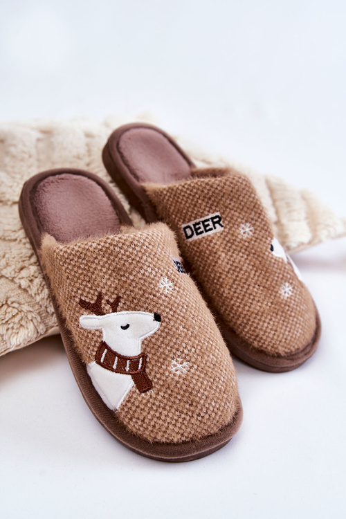 Damskie Świąteczne Papcie Z Reniferem Brązowe Millio