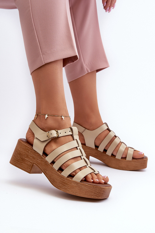 Zazoo 40410 Skórzane Sandały Damskie Beżowe