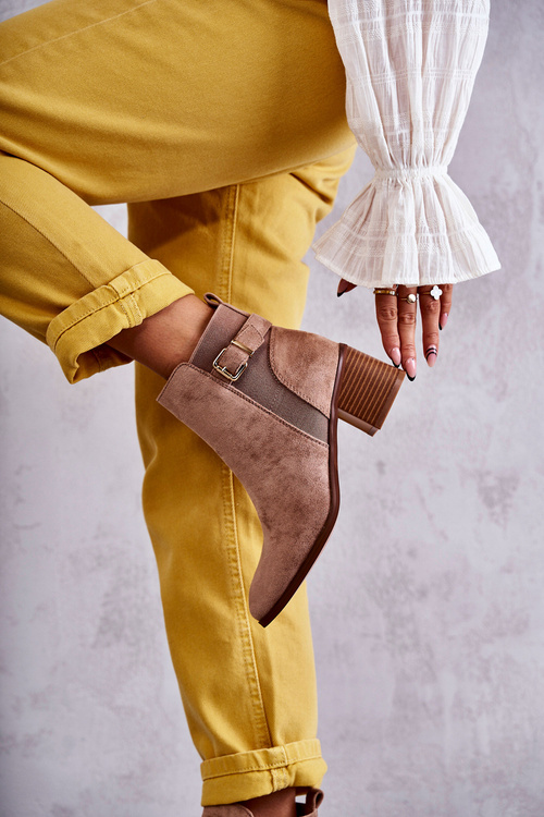 Zamszowe Botki Na Słupku Brązowe Vannes