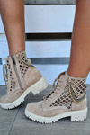 Ażurowe Botki Workery Lewski Shoes 3030-0 Piaskowe