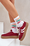 Stylowe Sneakersy Na Platformie Bordowe Doriwa