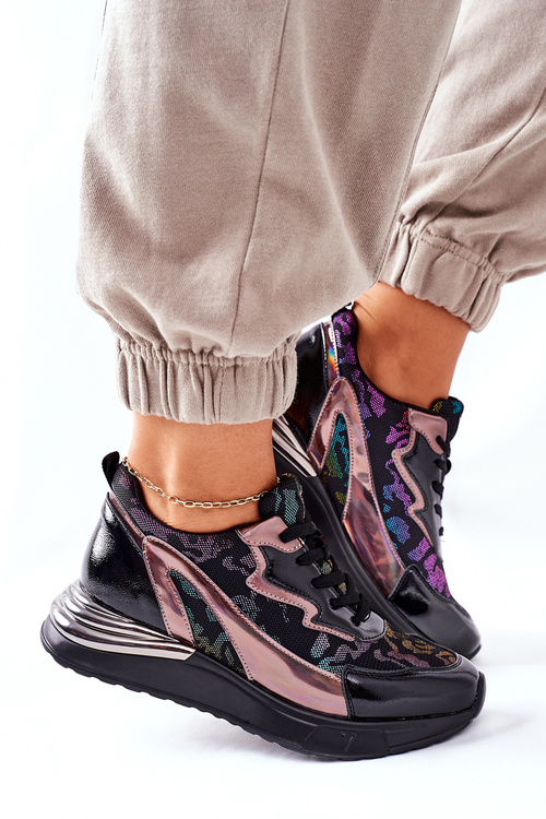 Sportowe Damskie Buty Sneakersy Czarne Multi Buckland
