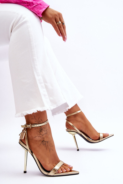 Eleganckie Sandały Na Szpilce Z Ozdobami Złote Zaria