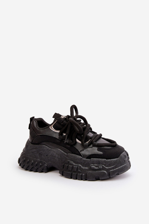 Sneakersy Damskie Na Masywnej Podeszwie Czarne Nevela