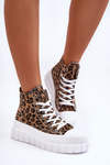 Damskie Wysokie Trampki Wzór Leopard Brązowe Florensi