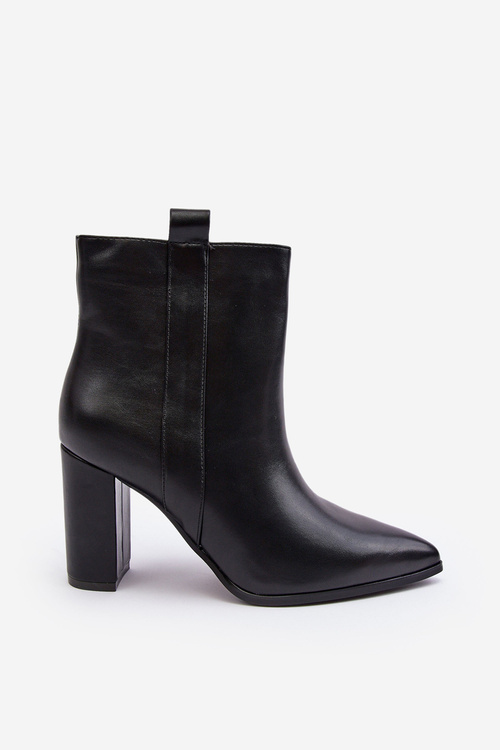 Damskie Skórzane Botki Na Słupku Czarne Vevine