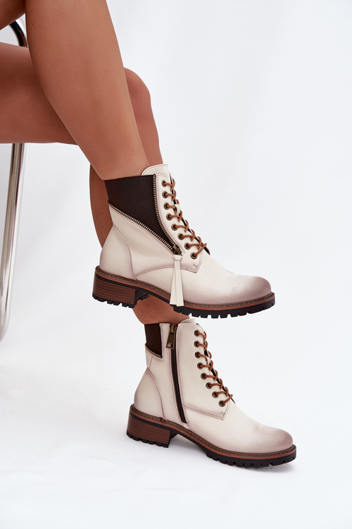 Botki Damskie Ocieplane Na Klocku Vinceza 58559 Beżowe