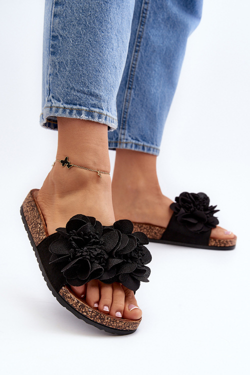 Damskie Klapki Z Kwiatami Czarne Lulania