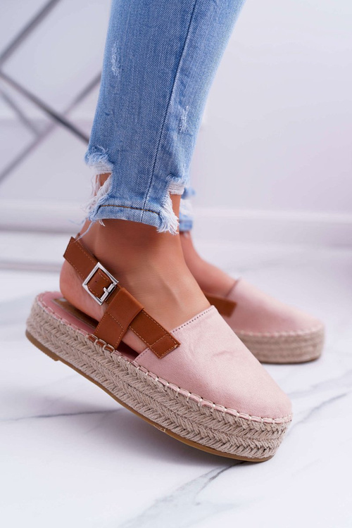 Espadryle Damskie Zamszowe Na Platformie Różowe Parteno