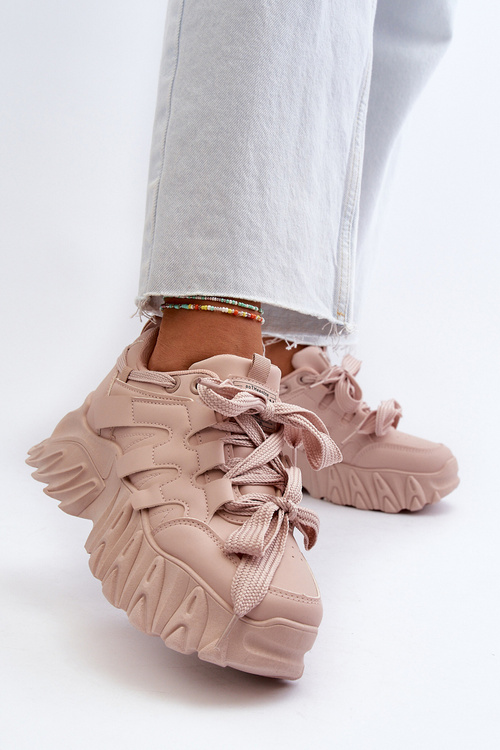 Sneakersy Damskie Na Masywnej Podeszwie Różowe Ellerai