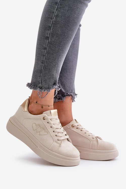 Damskie Sneakersy Na Platformie Z Sercami Beżowe Avirorae