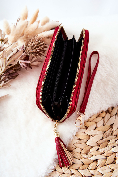 Duży Portfel Pikowany Z Paseczkiem Czerwony