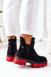 Ocieplane Botki Sztyblety Czarno-Czerwone Fearless
