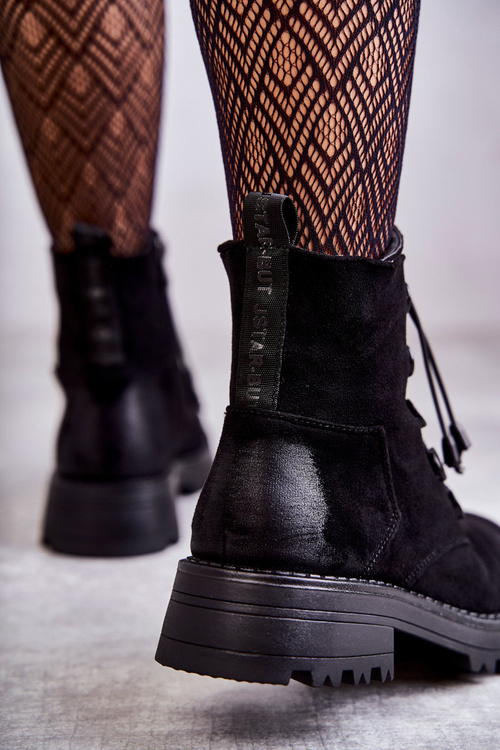 Damskie Zamszowe Ocieplane Botki Ze Ściągaczem Czarne Helia