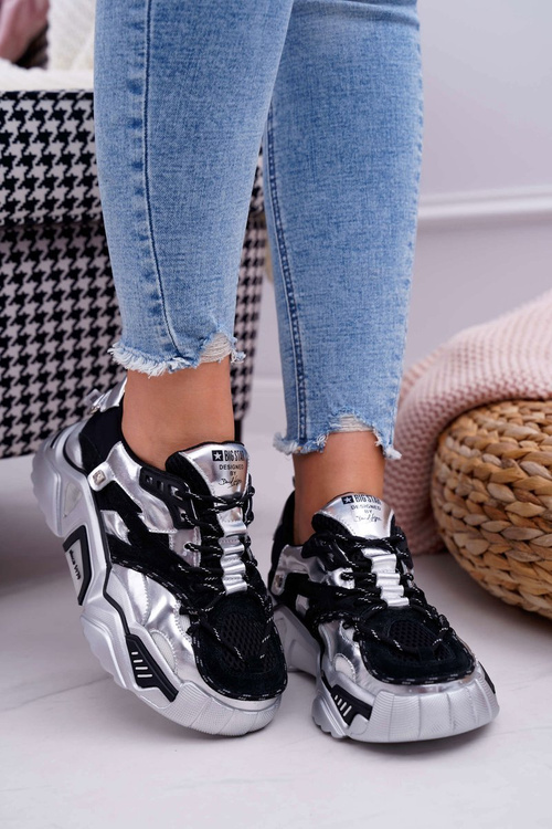 Damskie Sportowe Obuwie Big Star by Daniel Lopez Czarno Srebrne FF274A527