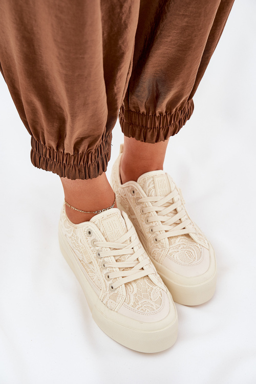 Koronkowe Trampki Damskie Big Star RR274746 Beżowe