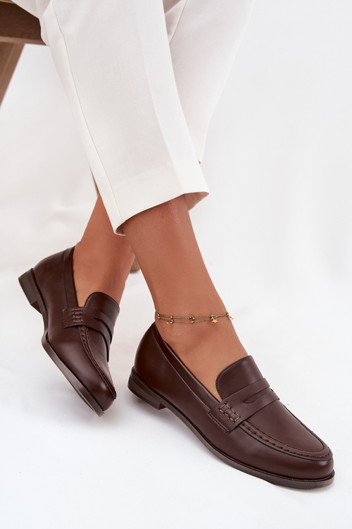 Mokasyny Loafersy Damskie Z Eko Skóry Czekoladowe Bessina